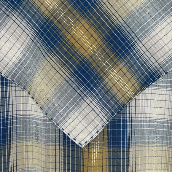 Wrangler Western Shirt Long Sleeve Button Up Pearl Snaps Blue Tan Plaid | Large - Picture 11 of 14